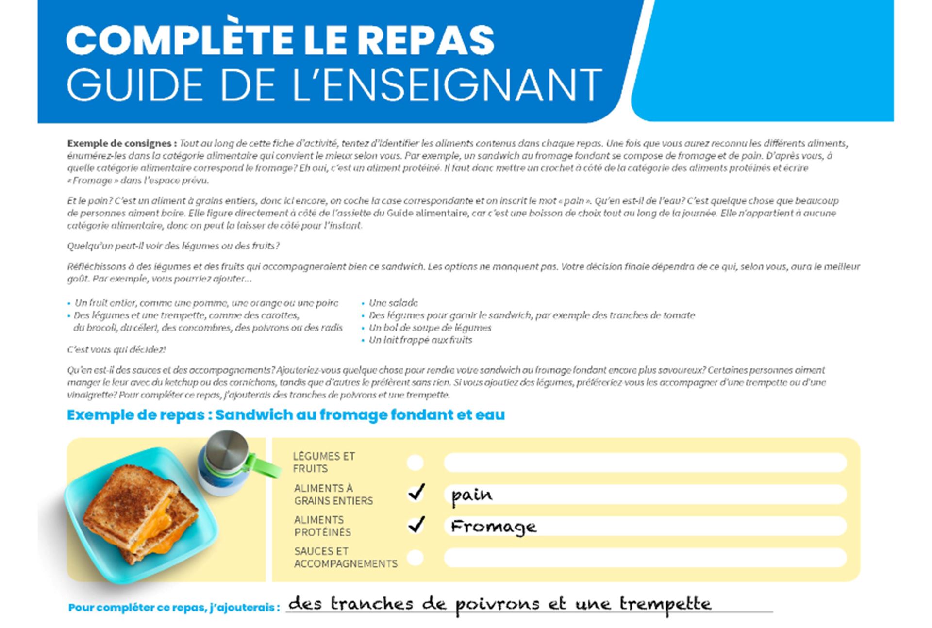 Complète le repas activité 